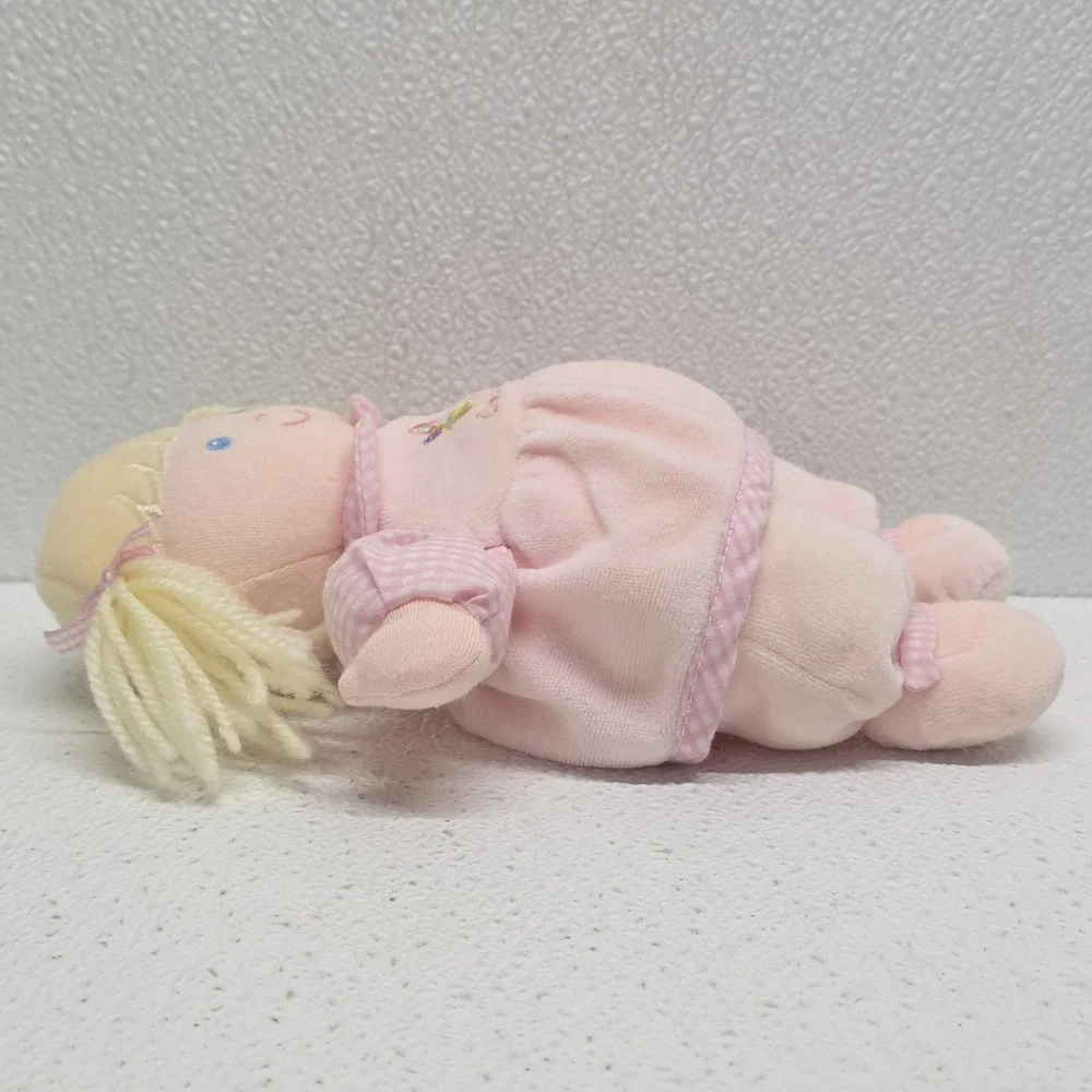 Oshkosh Blonde Baby Doll Blue Eyes Pink Rattle Plush Floral Dress